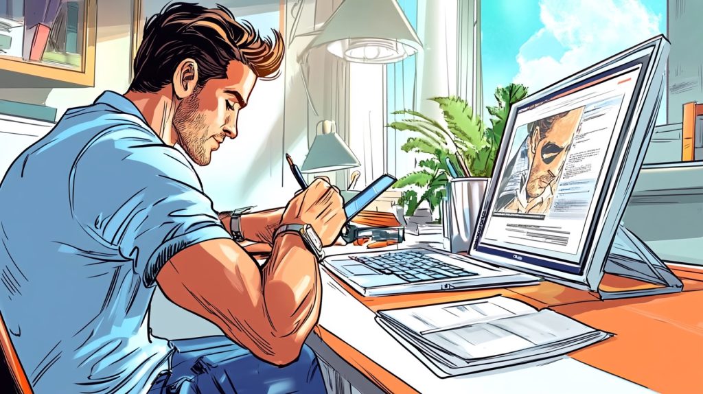 a man sits at his laptop working on his phone. how to run an online challenge